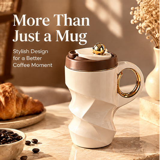 Sculptural Twist Ceramic Coffee Mug with Lid