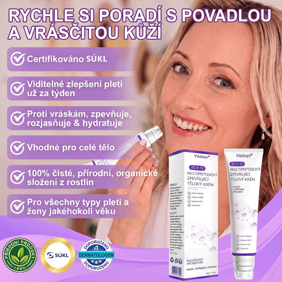 Vitalisys®🍃PDRN Multi-Peptide Masážní tělový krém s válečkem — proti stárnutí, hydratuje, zpevňuje a liftinguje pokožku, podporuje regeneraci, sjednocuje tón pleti a pečuje o nedokonalosti a tmavé skvrny.