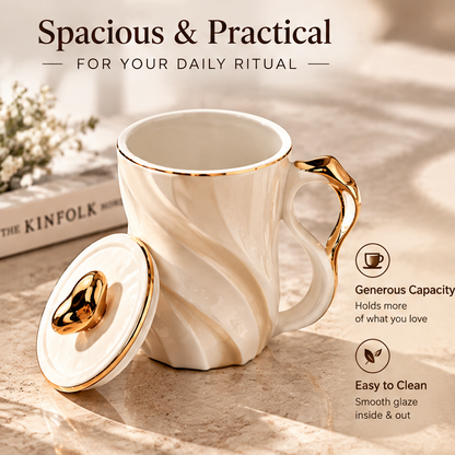 Elegant Sculpted Ceramic Coffee Mug with Lid