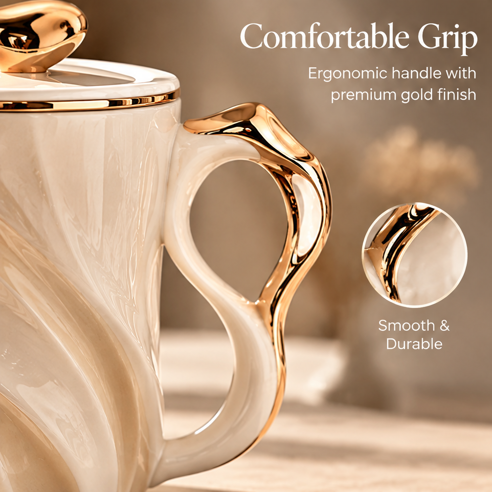 Elegant Sculpted Ceramic Coffee Mug with Lid