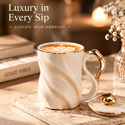 Elegant Sculpted Ceramic Coffee Mug with Lid
