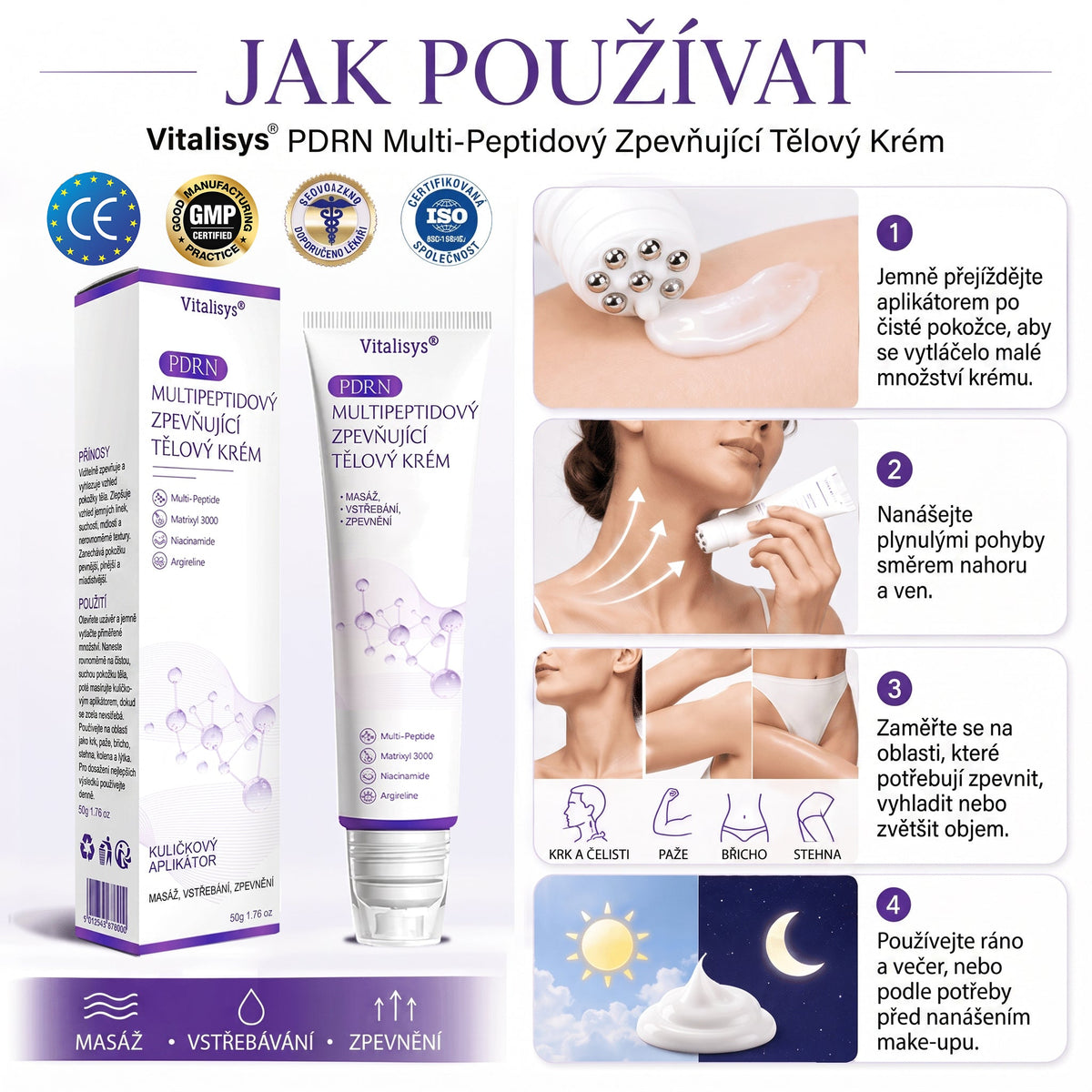 Vitalisys®🍃PDRN Multi-Peptide Masážní tělový krém s válečkem — proti stárnutí, hydratuje, zpevňuje a liftinguje pokožku, podporuje regeneraci, sjednocuje tón pleti a pečuje o nedokonalosti a tmavé skvrny.