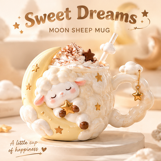 Dreamy Moon Lamb Ceramic Mug with Straw