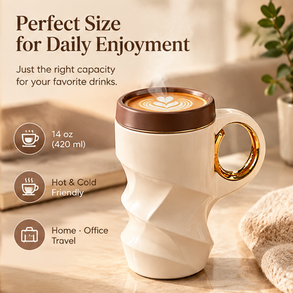 Sculptural Twist Ceramic Coffee Mug with Lid