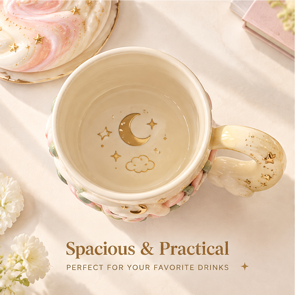 Dreamy Moon Bunny Ceramic Mug with Lid & Star Spoon
