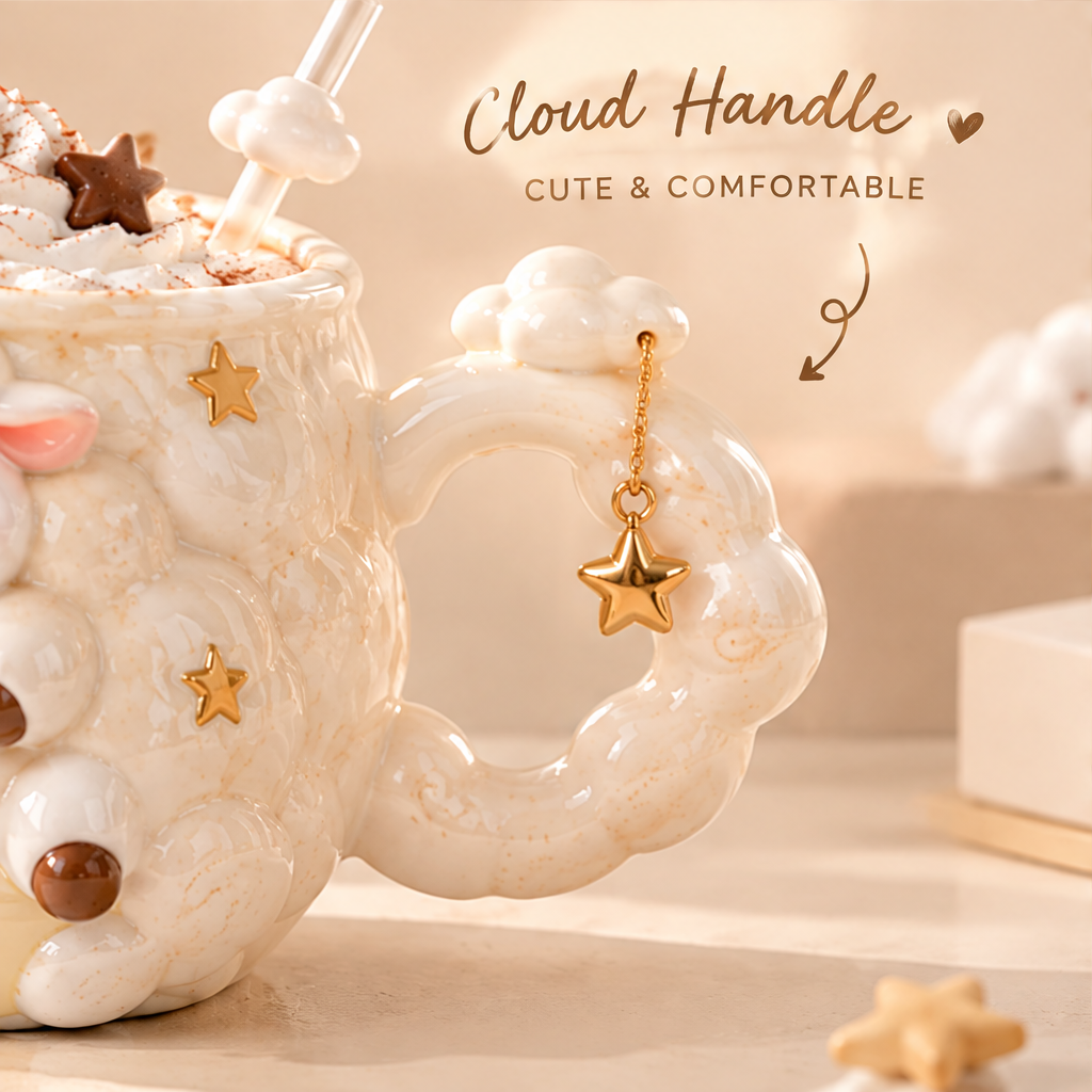 Dreamy Moon Lamb Ceramic Mug with Straw