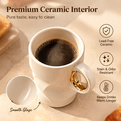 Sculptural Twist Ceramic Coffee Mug with Lid