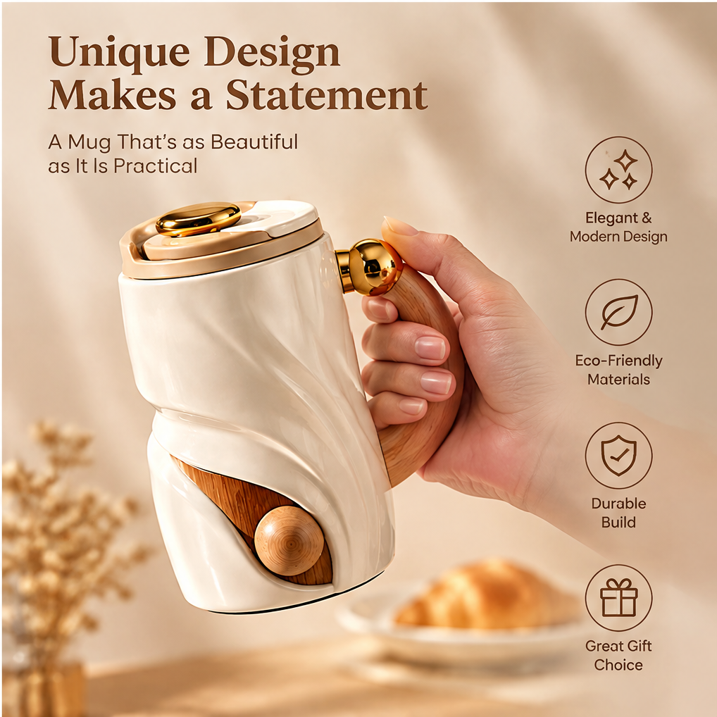 Sculptural Twist Ceramic Coffee Mug with Lid