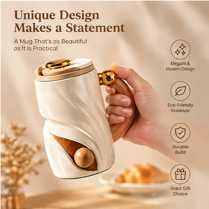 Sculptural Twist Ceramic Coffee Mug with Lid