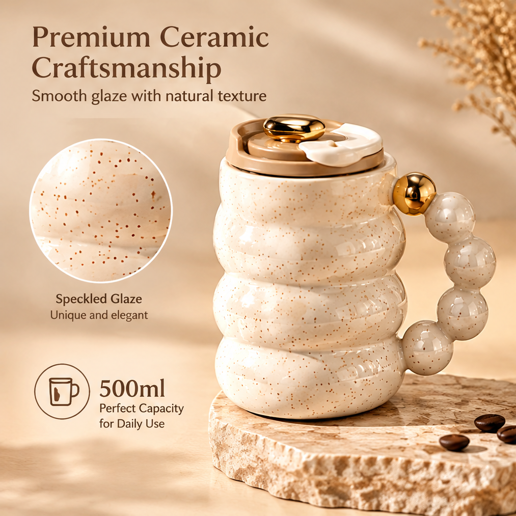 Sculptural Twist Ceramic Coffee Mug with Lid