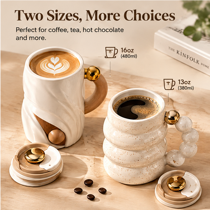 Sculptural Twist Ceramic Coffee Mug with Lid