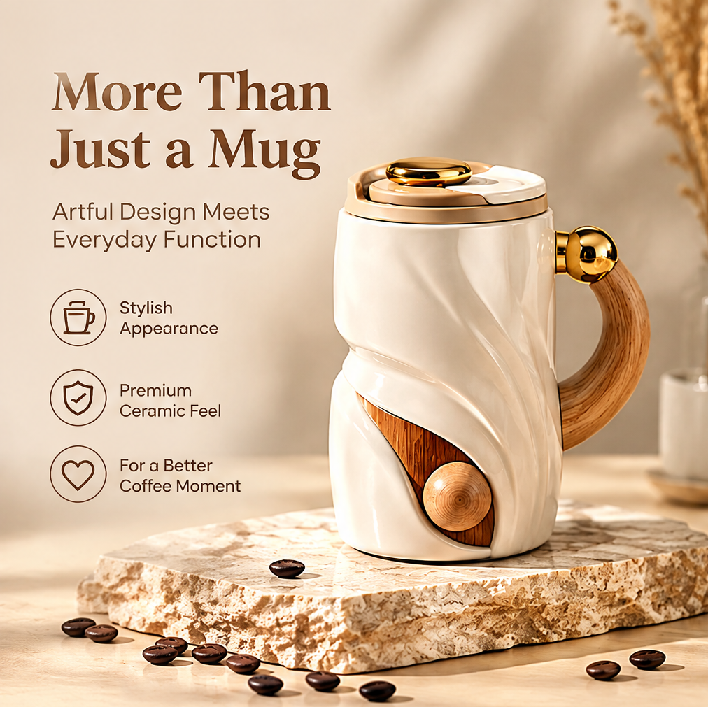 Sculptural Twist Ceramic Coffee Mug with Lid