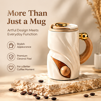 Sculptural Twist Ceramic Coffee Mug with Lid