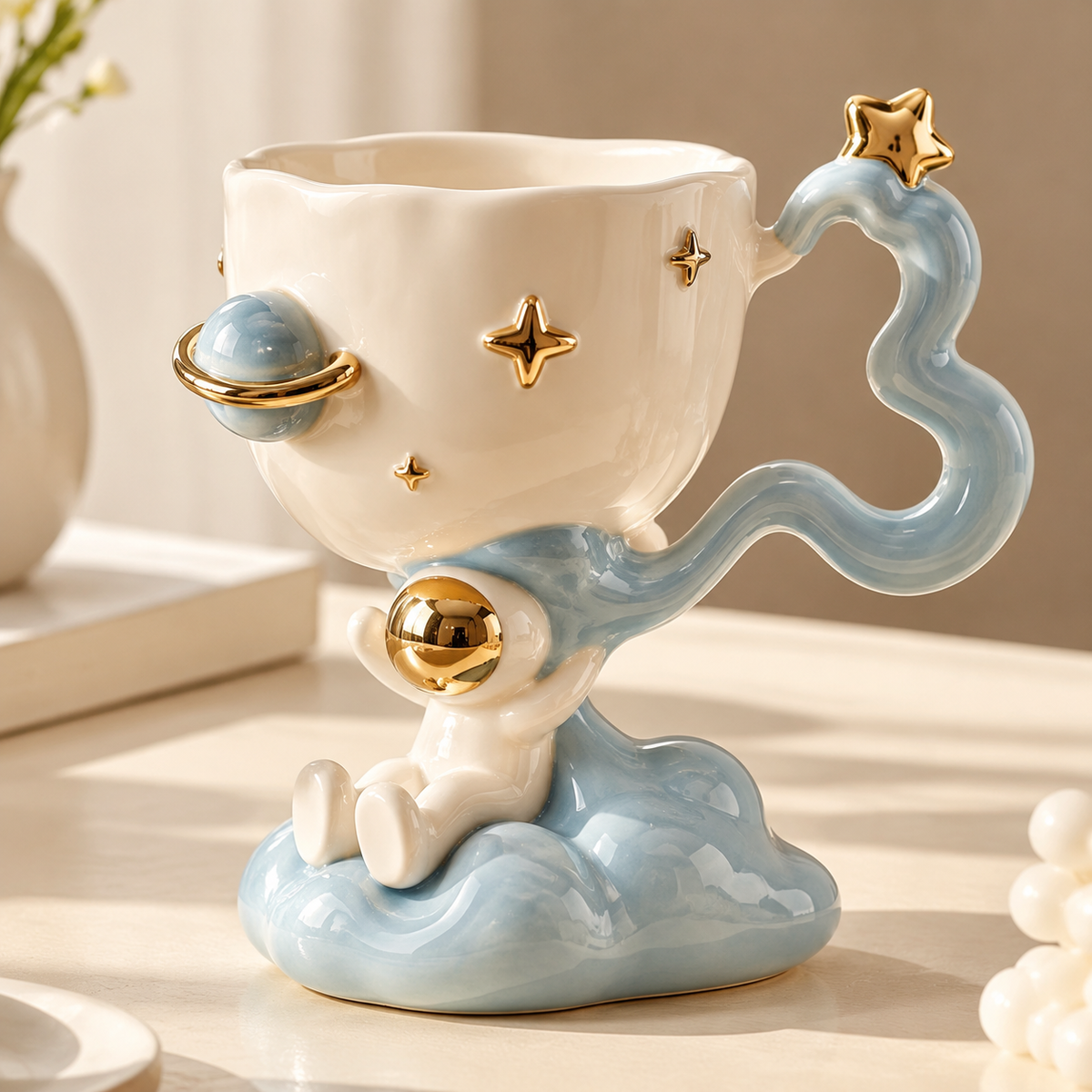 Whimsical Astronaut Cloud Ceramic Coffee Mug