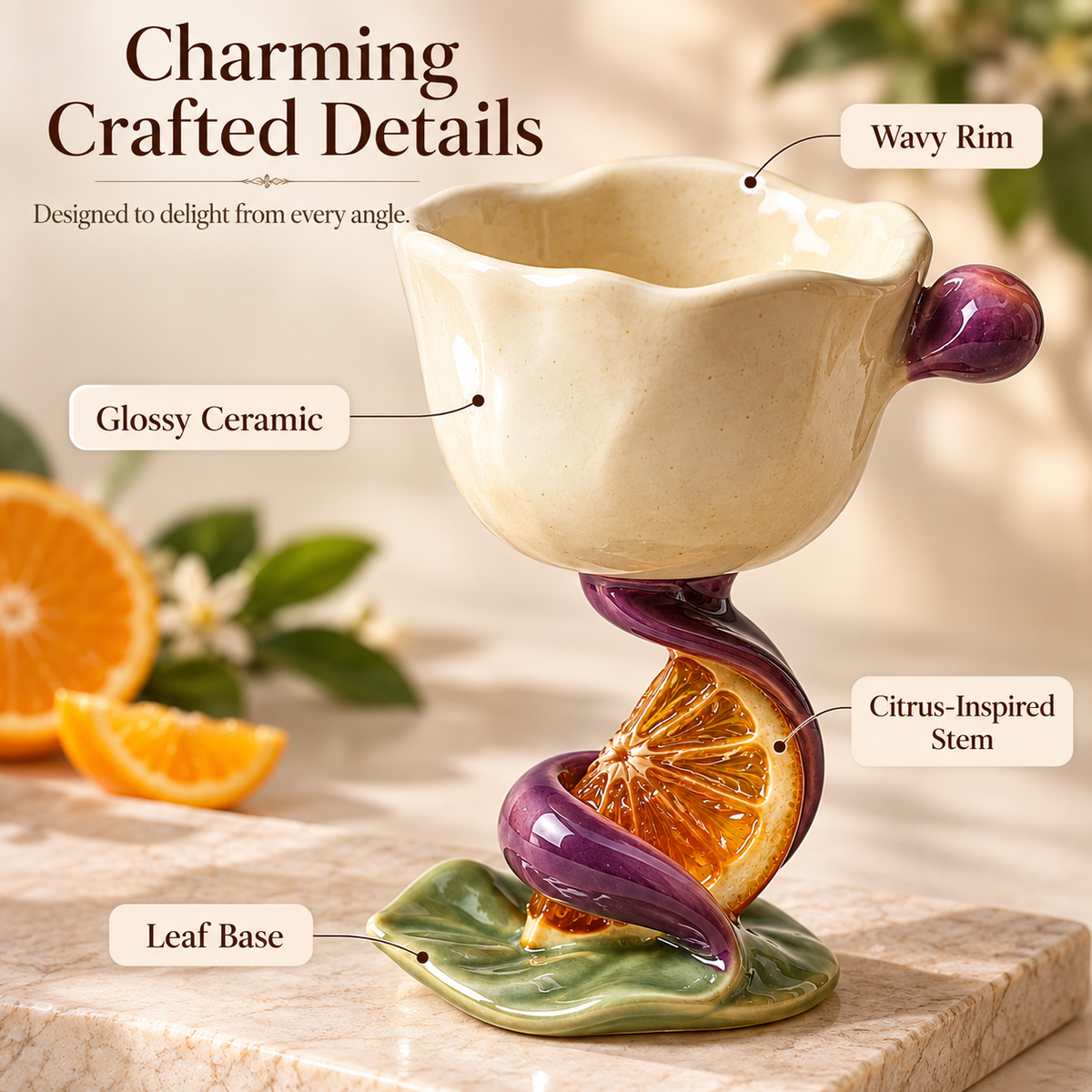 Sculptural Citrus Vine Ceramic Coffee Mug