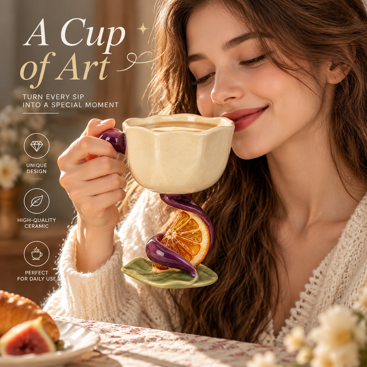 Sculptural Citrus Vine Ceramic Coffee Mug