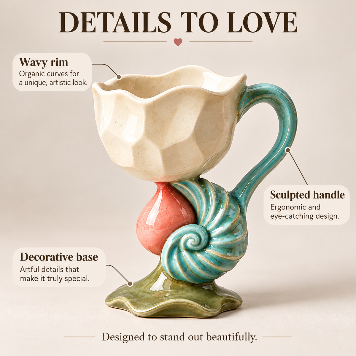 Sculptural Seashell Ceramic Coffee Mug