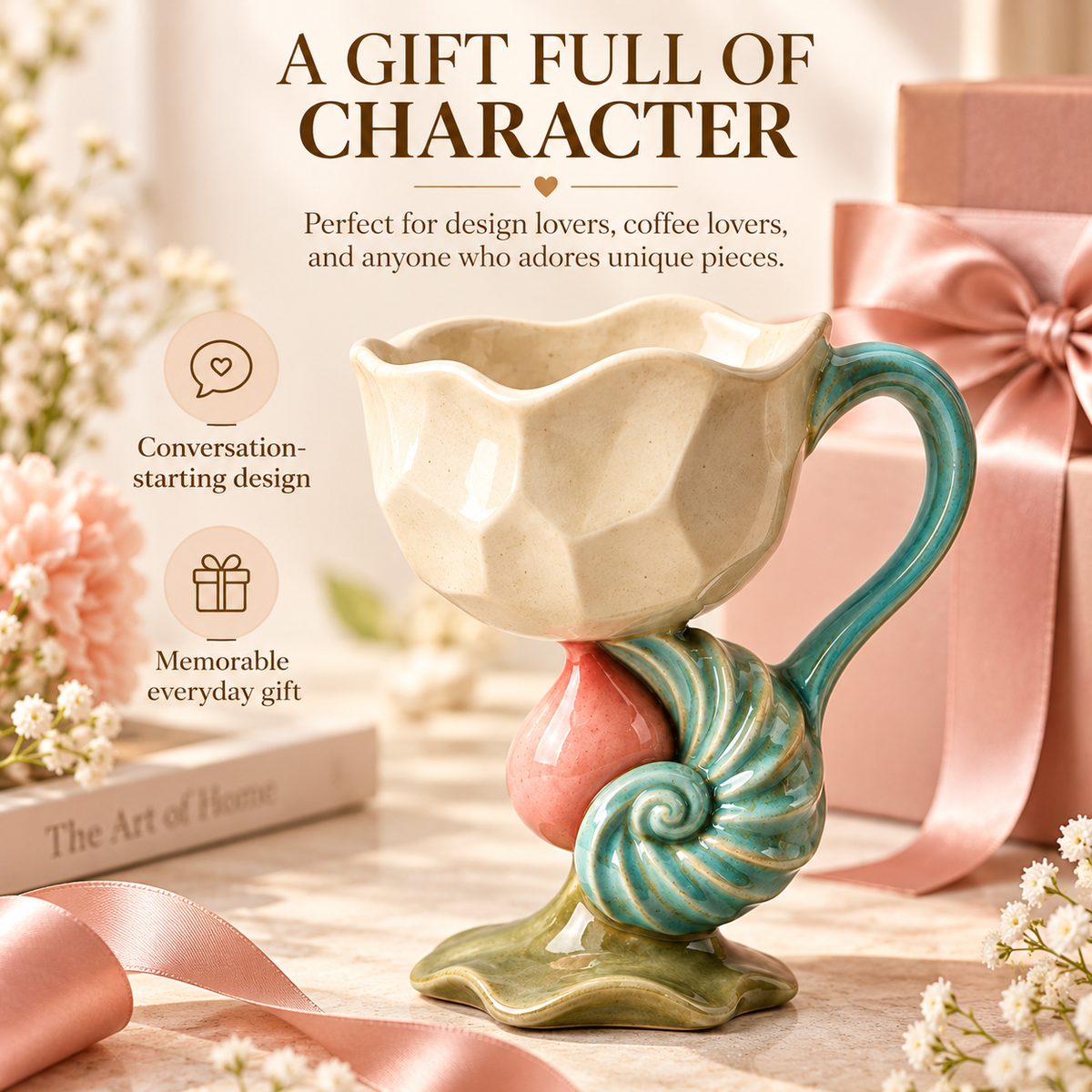 Sculptural Seashell Ceramic Coffee Mug